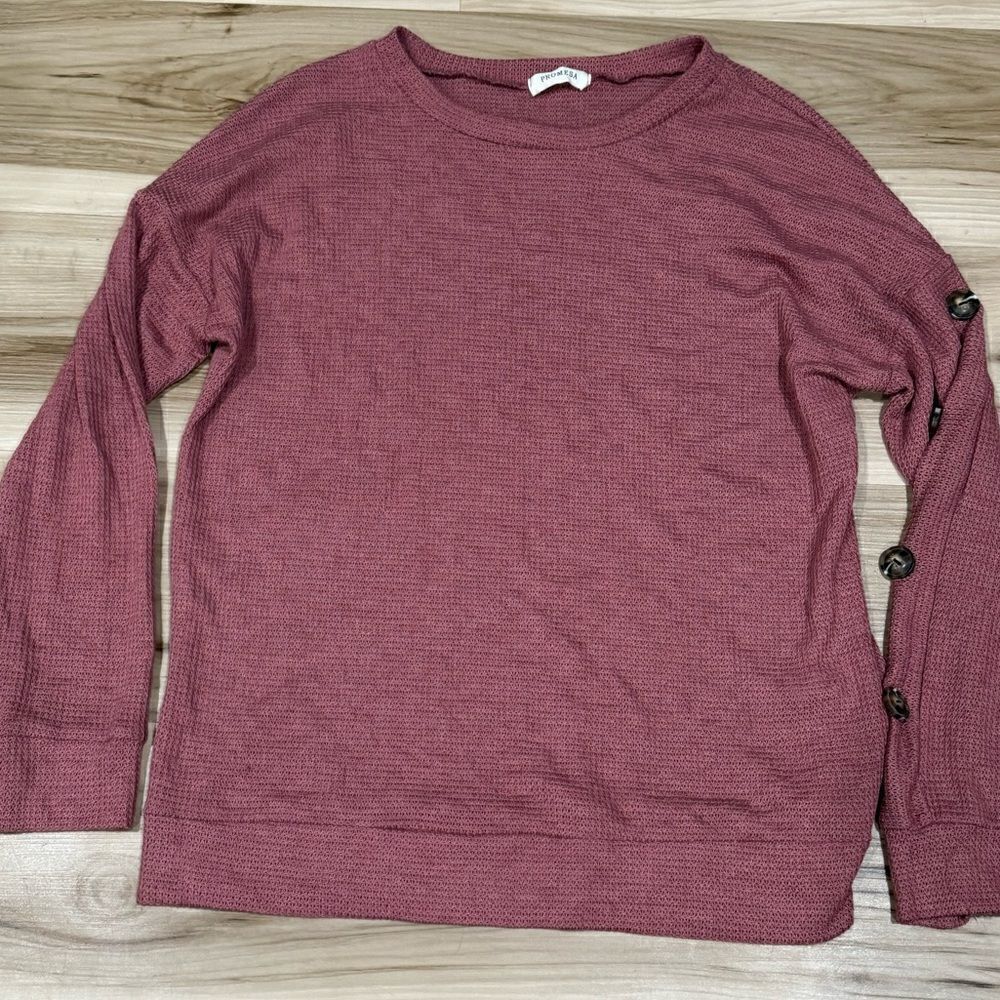 Promesa Maroon Button Sleeve Long Sleeve Knot Henley Top Women’s Medium